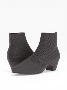 Eileen Fisher Purl Gray Sock Booties Stretch Comfort Suede Heel Sz 7